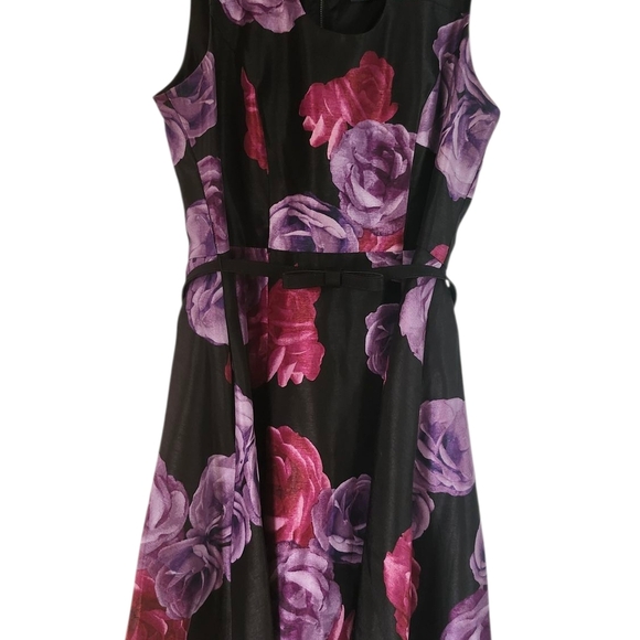 Gaby Skye Sz12 Sleeveless Fit Flare Floral Dress, Bow Belt Party Wedding Coktail - Picture 3 of 10